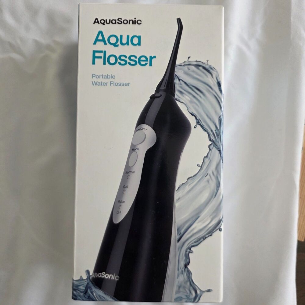 AquaSonic Water Flosser, Cordless, Rechargeable, Black, NEW
